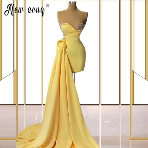 Yellow Sweetheart Short Prom Dress with Long Tailing 2021 Sexy Mini Cocktail Dresses Homecoming Dresses Mermaid Party Gowns
