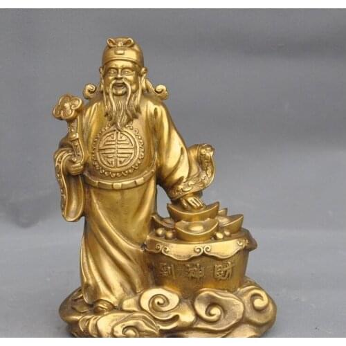 Zhmui880062728+++8" china chinese brass copper money yuanbao coin ruyi Jambhala wealth god statue