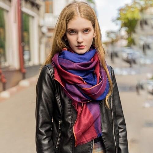 100% cashmere scarf Women Color Plaid 2021 new spring autumn female cashmere shawl multicolor plaid long warm scarf