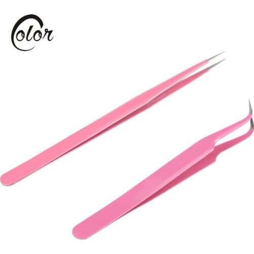 2Pcs/set Straight Tweezer Curved Tweezer for Eyelash Extension Nail Art Nippers Repair Tool Stainless Steel Pointed Clip Make Up