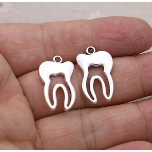 20pcs Silver Plated Tooth Charms Pendants for Jewelry Making Bracelet Earrings Necklace DIY Craft Accessories 24x15mm