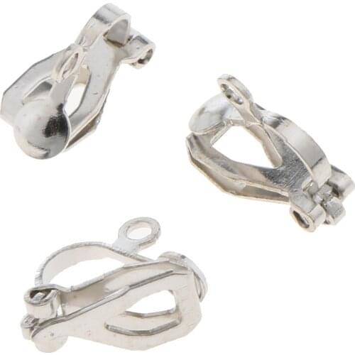 50pcs Silver White Brass Clip-on Earring Converter Findings Non-Pierced 12mm