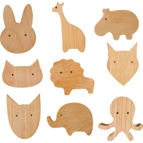 9PCS/1Set Wall Decoration Solid Wood Hook Cute Animal Home Wall Hook Key Holder
