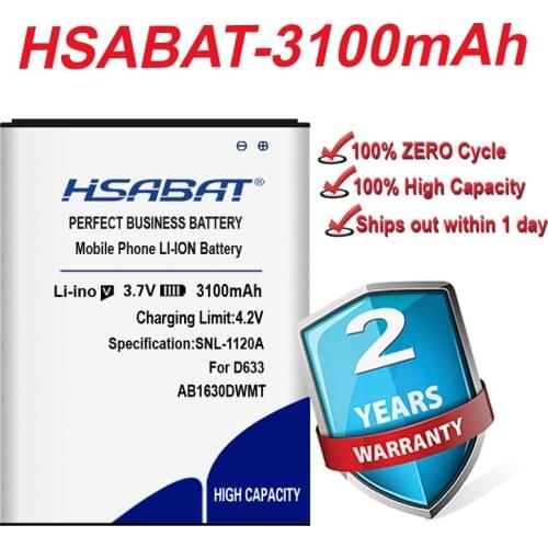 AB1630DWMT HSABAT Top Brand for PHILIPS Xenium D633 T539 W536 W635 W6350 X2560 X2566 CTW536 E310 S307 CTS307 3100mAh Battery