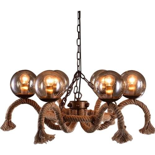 American creative restaurant retro glass ball chandeliers lamp DIY home deco vintage rope magic bean chandeliers E27 LED bulb