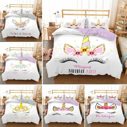 Home textiles Children Bedding Sets Gifts Unicorn And Colorful Horse Printing Duvet Cover Sets For Kids Girls Boys 2/3pcs