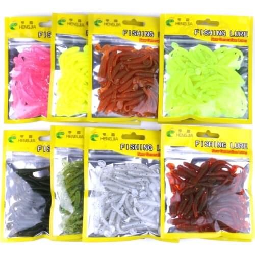 HENGJIA 50pcs/pack T tail fish softbaits artificial fishing baits worm grub bass wobbler catfish pesca lures