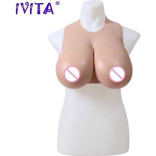 IVITA Artificial Silicone Breast Realistic Fake Boobs 2 Colors Choices H Cup for Crossdresser Transgender Drag Queen Enhancer