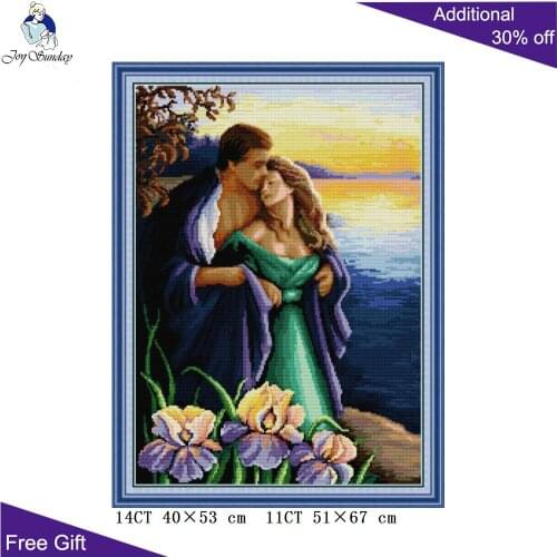 Joy Sunday Romanti Lover RA338 14CT 11CT Counted and Stamped Seaside Couple Home Decor Embroidery DIY Cross Stitch kits