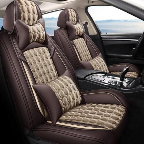 Leather&Fabric Car Seat Covers, Faux Leatherette Automotive Vehicle Cushion Cover Universal Fit Set Auto Interior Accessories