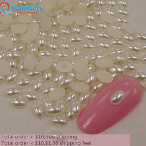 Beauty Rice White 1000pcs 4*6mm Oval Shape Flatback Pearls Beads Scrapbooking Nail Jewelry Garment Accessories DIY Craft Beads