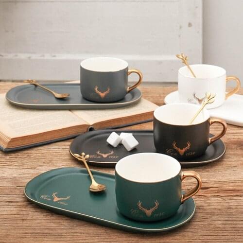 Creative European style coffee cup and saucer set simple ceramic coffee cup with saucer and spoon afternoon tea cup