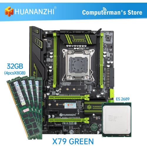 HUANANZHI X79 GREEN X79 Motherboard Intel LGA2011 XEON E5 2689 Memory 4*8GB DDR3 RECC supports M.2 NVME NGFF USB3.0 ATX