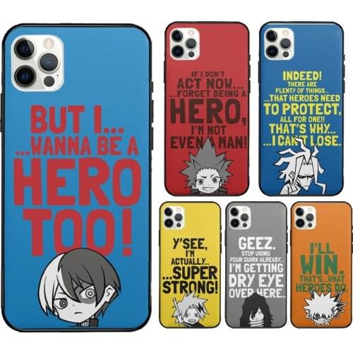 My Hero Academia Cute Chibi Quotes Case For iPhone 12 mini 11 Pro Max X XR XS MAX SE 2020 5S 6S 7 8 Plus Back Cover Shell
