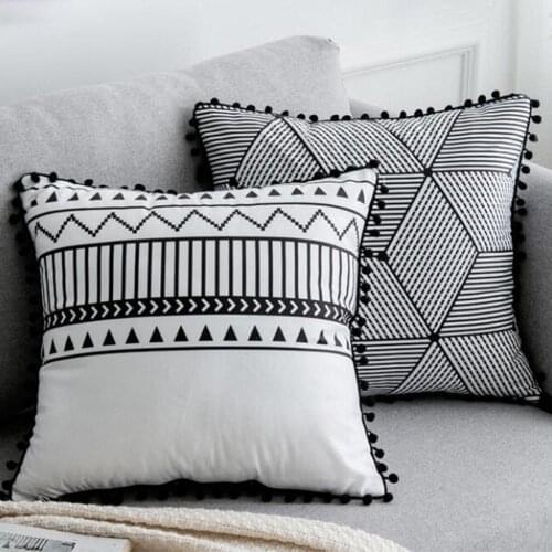 2021 new Simple Geometric Fringe Decorative Cushion Rectangle Tassel Soft Pillow Cover living room