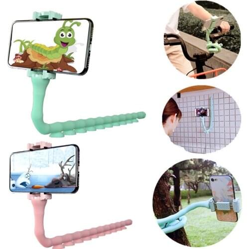 NEW 1PC Cute Caterpillar Lazy Bracket Mobile Phone Holder Worm Flexible Phone Suction Cup Stand For Home Wall Desktop Bicycle