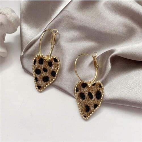 NEW RUANME A Pair Of Earrings Fashion Long Geometric Leopard Print Women Heart-Shaped Pendant Jewelry Accessories