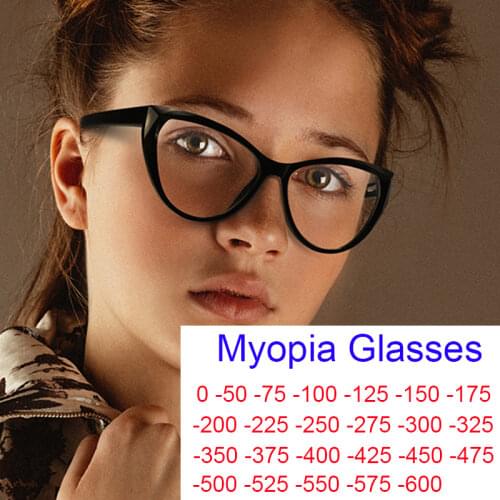 Optical Glasses For Women Vision Minus -0.5 -6.0 Myopia Prescription Eyeglasses Blue Light Blocking Transparent Cat Eye Glasses