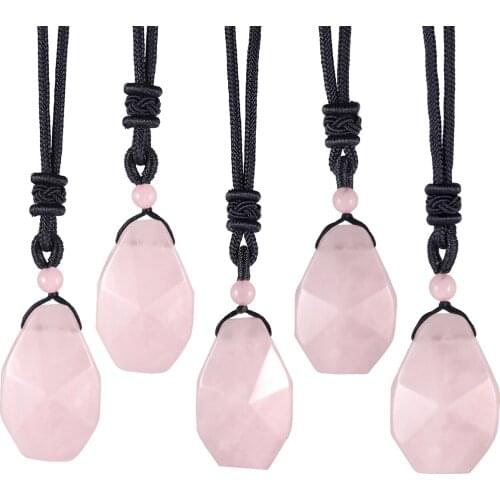 Crystal Pendant Necklace for Men and Women, Faceted Healing Stone with Adjustable Nylon Rope