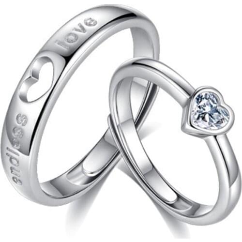 1 Pair Love Heart-shaped Couple Rings Women Men Engagement Wedding Bands Jewelry