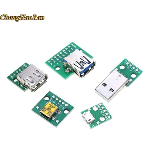 5pcs/lot USB to DIP Adapter Converter 2.54mm PCB circuit test Board Connector USB 2.0 3.0 Male Female micro mini each 1pcs