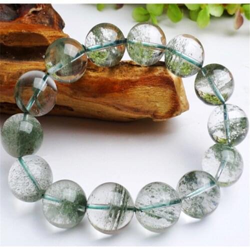 15mm Natural Cornucopia Chlorite Green Phantom Quartz Crystal Round Clear Transparent Bead Powerful Women Stretch Men Bracelet