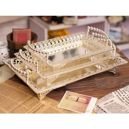 Silver gold plated alloy metal rectangle serving tray storage tray plate for wedding hotel restaurant event decoration 597A