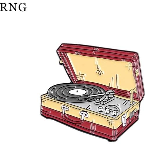 RNG New red music box electronic music collection box percussion music metal pin love music collection shirt backpack Brooch