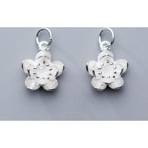 Romantic 925 Sterling Silver Cubic Flower Charms 15mm Decoration Women Earrings Bracelets Craft Pendants DIY Fine Jewelry Making