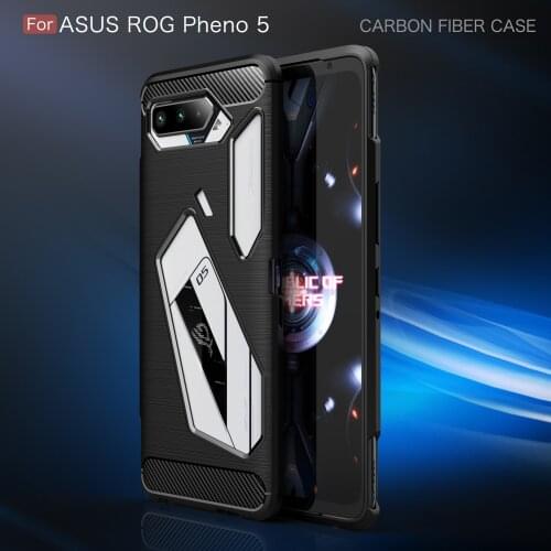 Luxury Carbon Fiber Shockproof Phone Case For Asus ROG Phone 5 Soft TPU Bumper Silicone Protective Back Cover Capa Coque Fundas