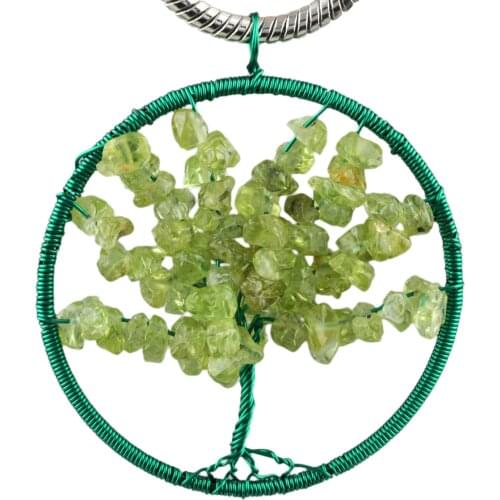 Natural Crystal Gravel Specimen Tree Of Life Pendulum Peridot Pendant For Women Jewelry DIY Making Necklace Accessories