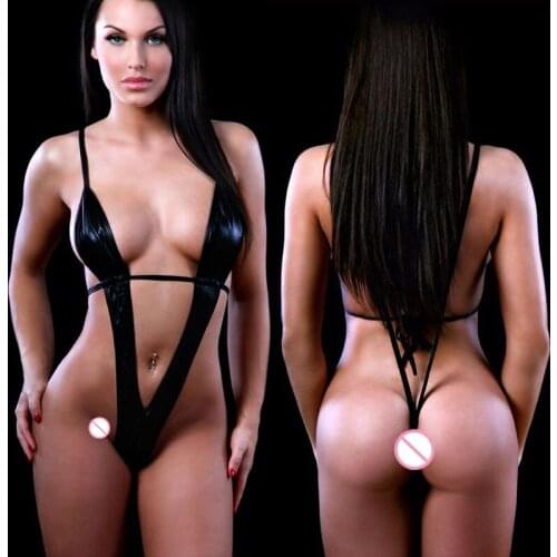 OXOSEXY black plus size sexy lingerie leather teddy lingerie women hot deep v sexy underwear sexy costumes lenceria sexy 919