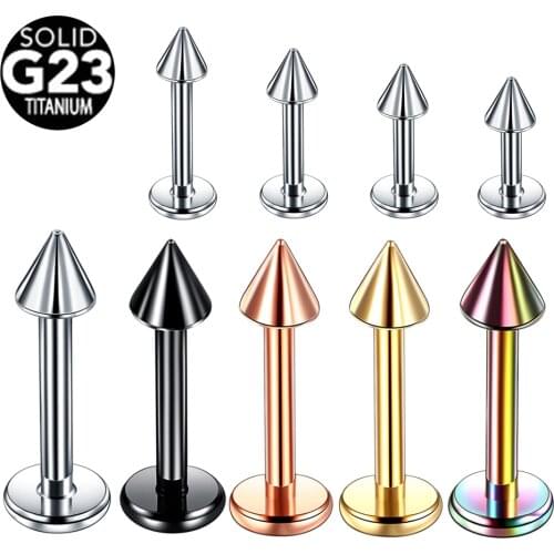 1PCS G23 Titanium Spike Labret Stud Nose Lip Helix Bar Stud Taper Tongue Piercing Ear Tragus Cartilage Earring Body Jewelry 16G