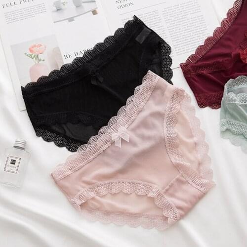 Panties briefs women plus size clothing intimates accessories bikinis pink soft girl cute mesh lace cotton seamless Underpants