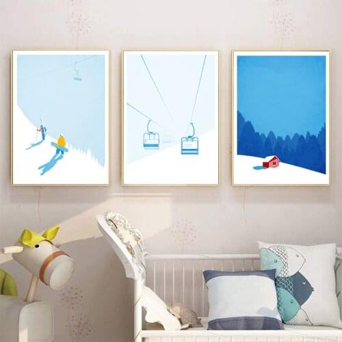 Vintag Ski Poster Snow Mountain Canvas Painting Modern Snowboard Art Print Nordic Chairlift Wall Picture Living Room Home Decor