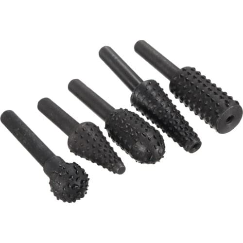 High-quality 5 sets of rotary rasp 1/4 "burrs file file woodworking bits HSS rotary file carving woodworking tools