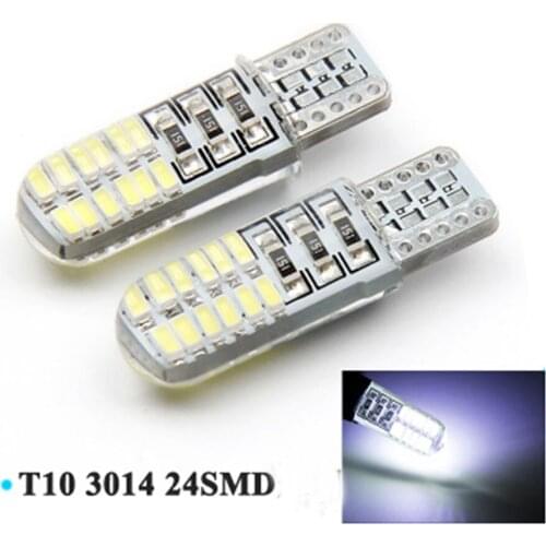 YSY2) 200pcs Car T10 194 168 W5W 3014 Chip 24SMD Silica Car LED Door License LED Light Bulb Wedge Light White