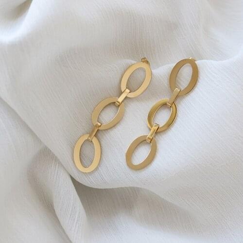 Retro Ring Oval Women Earrings Irregular Geometric INS Long Earrings Titanium Steel Gold-plated Jewelry For Female Wedding