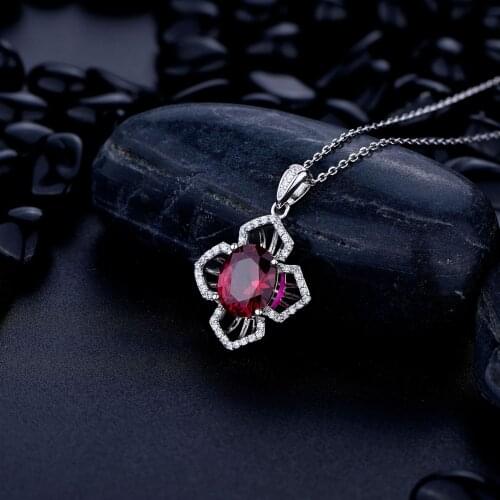 Classic 100% 925 Sterling Silver 3 CT Oval Cut Ruby Created Moissanite Wedding Party Lady Pendant Luxury Necklace Fine Jewelry