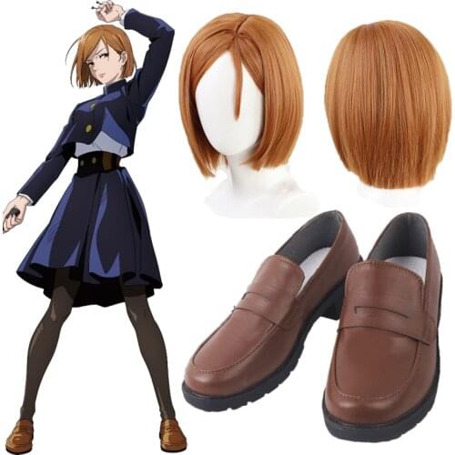 Anime Jujutsu Kaisen Nobara Kugisaki Cosplay shoes Wig Brown Boots Wig Women Role Play Wig Halloween suits Accessories Props NEW