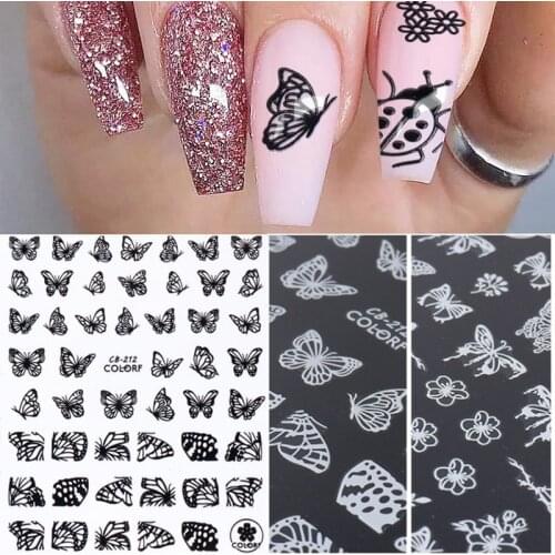 1pcs Butterfly 3D Nail Sticker Flying Flower Insect Sliders Design Black White Nail Decals Decoration Nail Art Accessories
