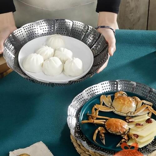 1PCS Folding Steamer Rack Stainless Steel Steamer Kitchen Fruit Food Basket Mesh Steamer Rack Cookware and Utensils for Cooking