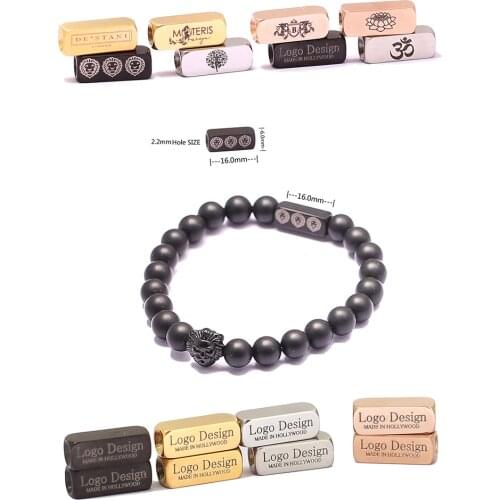 Free Shipping 10Pcs Rectangle Spacer 316L Stainless Steel Logo Laser Engraved Beads For Diy Jewelry Making,6x16x2.2mm