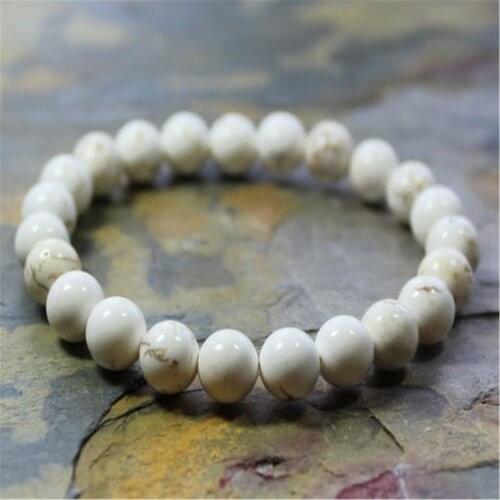 8mm Natural Magnesite Handmade Mala Bracelet Buddhism Stretchy Healing Ruyi Pray Reiki Bless
