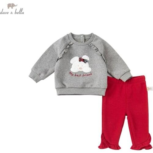 DBS19540 dave bella winter baby girls fashion cartoon clothing sets kids girl cute sets children 2pcs suit