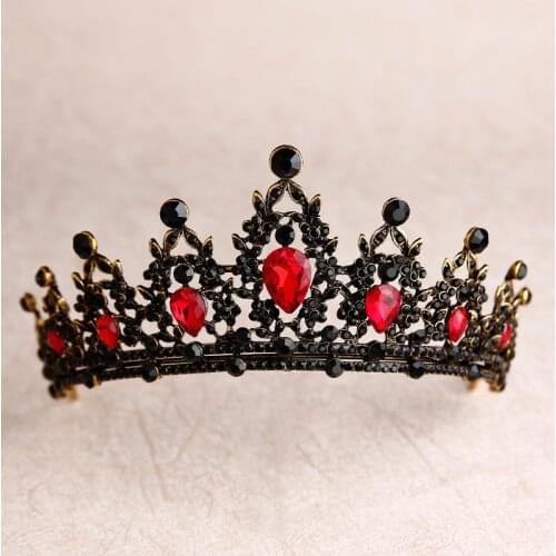 Crystal Heart Bridal Tiaras Crown Baroque Black Red Green Rhinestone Diadem Pageant Veil Tiara Headband Wedding Hair Accessories