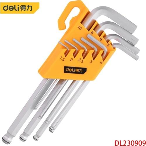 Deli DL230909 The Ball Head Hex Nine Sets Allen Wrench Flat Head Hexagon Specification 1.5/2/2.5/3/4/5/6/8/10 Hand Tools