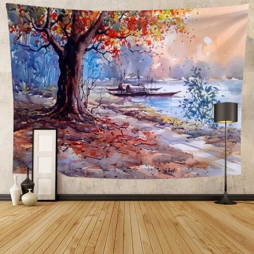 Aesthetic Anime Tapestry Wall Hanging Tree Floral Thin Printed Wall Tapestry Home Bedroom Decoration 0.75*1/1.3*1.5/1.5*2m 1pc