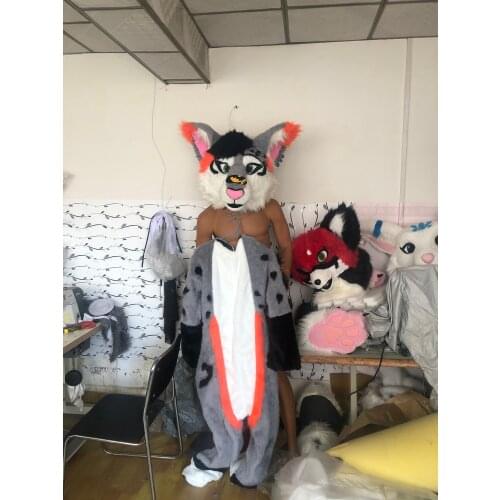 Customized available real photo full sets #67 cat Suit husky dog fursuit Costume fox Animal Party Fancy Dress Carnival Gift