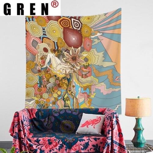 GREN Psychedelic Skull Floral Tapestry Wall Hanging Covering Rugs Background Cloth Beach Mat Blanket Bedroom Living Home Decor